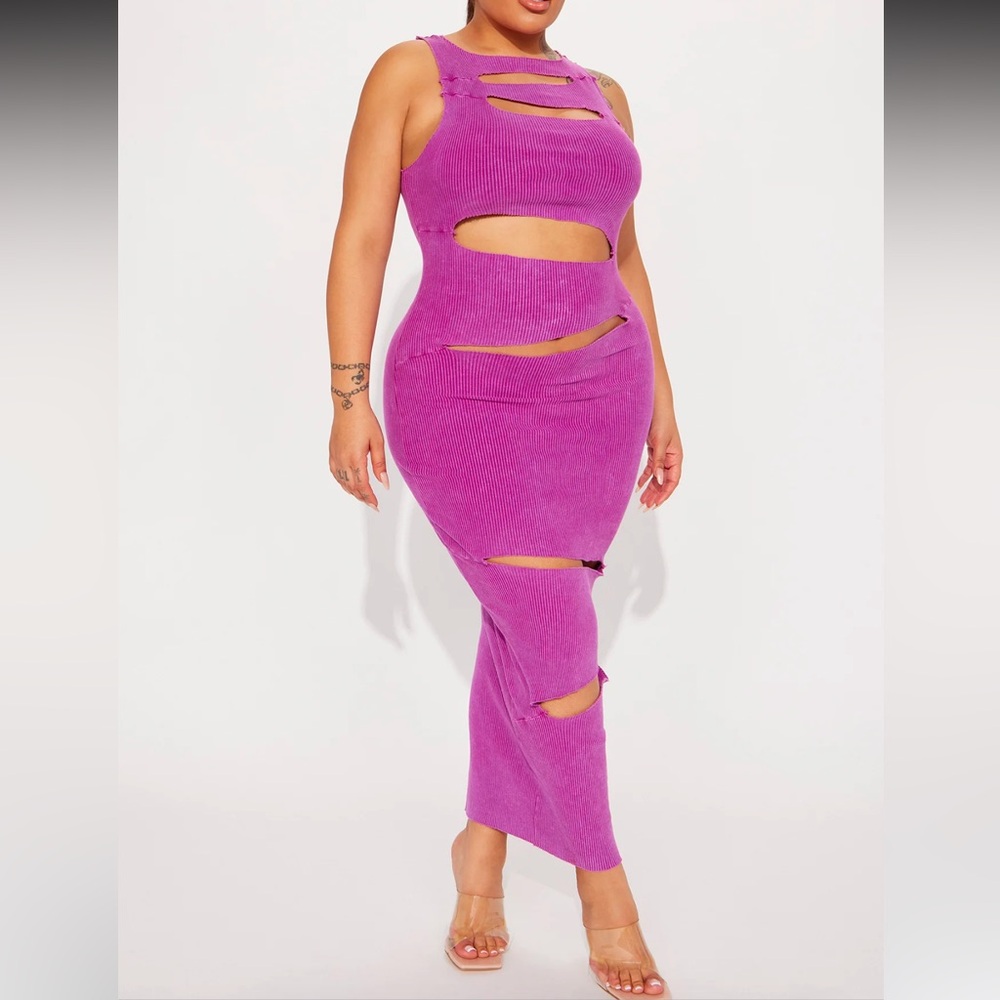 Purple stretch cut out dress